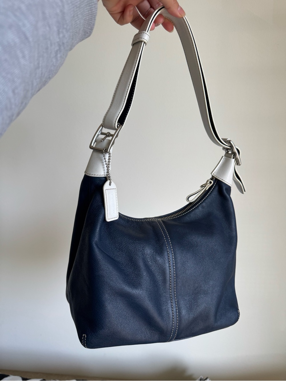 Coach Leather Hobo Shoulder Bag Navy Blue 9566